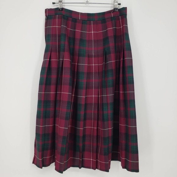 Lairds of Scotland Tartan Plaid Pleated Midi Skirt Wool Maroon Green Stuart Clan - Picture 2 of 9